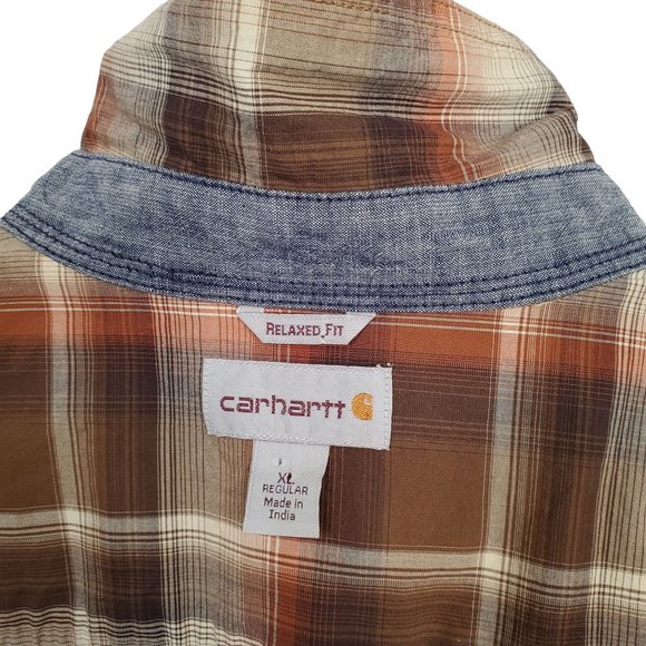 Carhartt Size XL Shirt Relaxed Fit Pearl Snap Button Plaid Long Sleeves Pockets - Picture 6 of 8